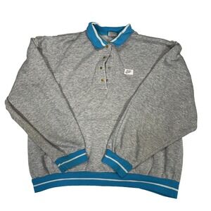 Nike Sweatshirt Womens Large Gray cropped Kangaroo Pockets Collar Quarter-Snap
